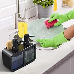 Juego de dispensadores de jabó - Kitchen Gadgets Dispenser Brush Holder reseña y precio