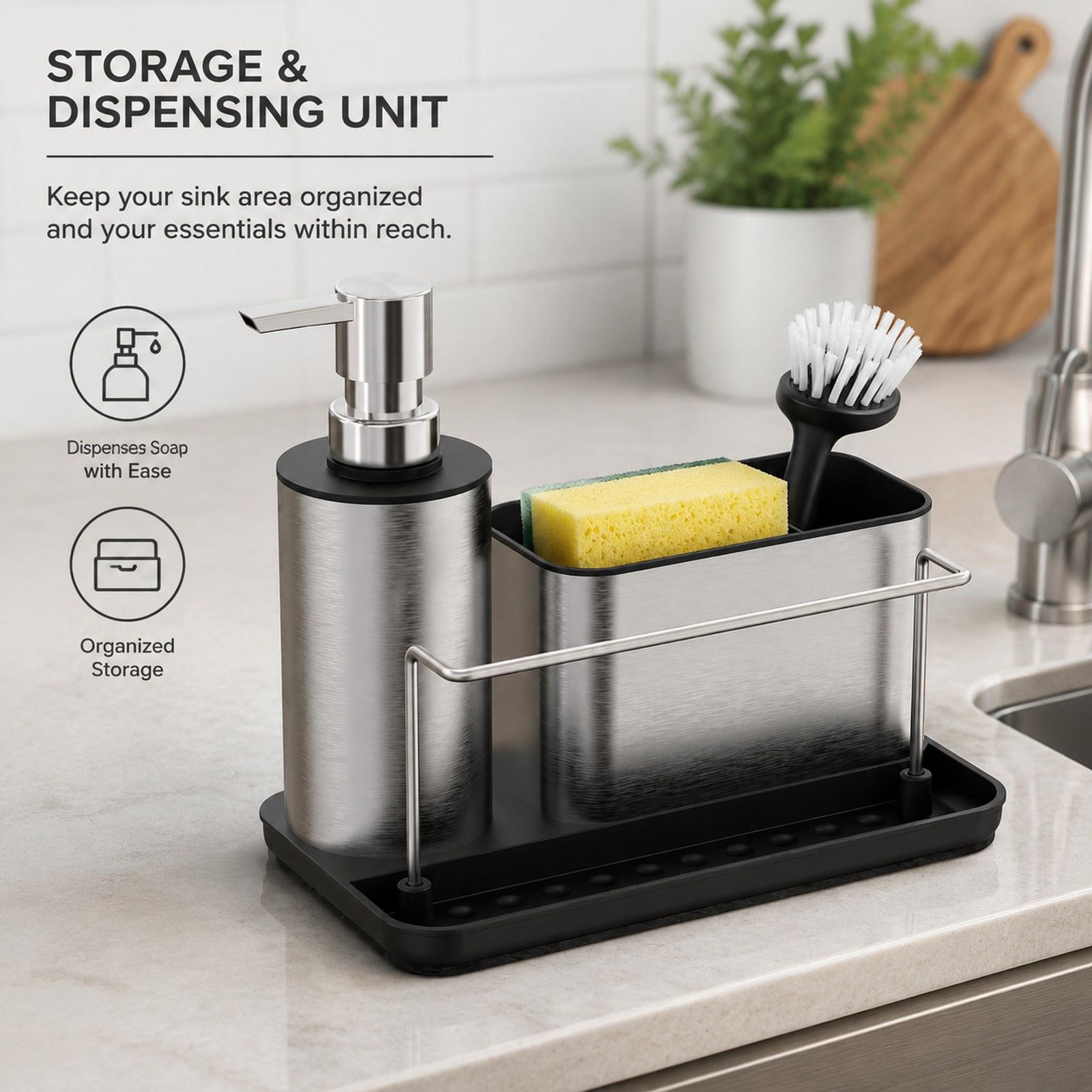 Dispensador de Jabón para Coci - Kitchen Gadgets Dispenser Brush Holder reseña y precio